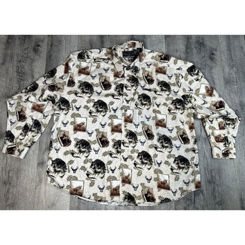 North River Hunting Shirt Big Mens 2X Long Sleeve Button Deer Buck All Over